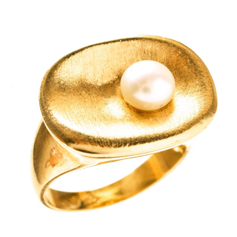 Δαχτυλίδι Χειροποίητο Κίτρινο Χρυσό με μαργαριτάρι κ14 Νο 53,Gatsa κωδ ΔΑ5333