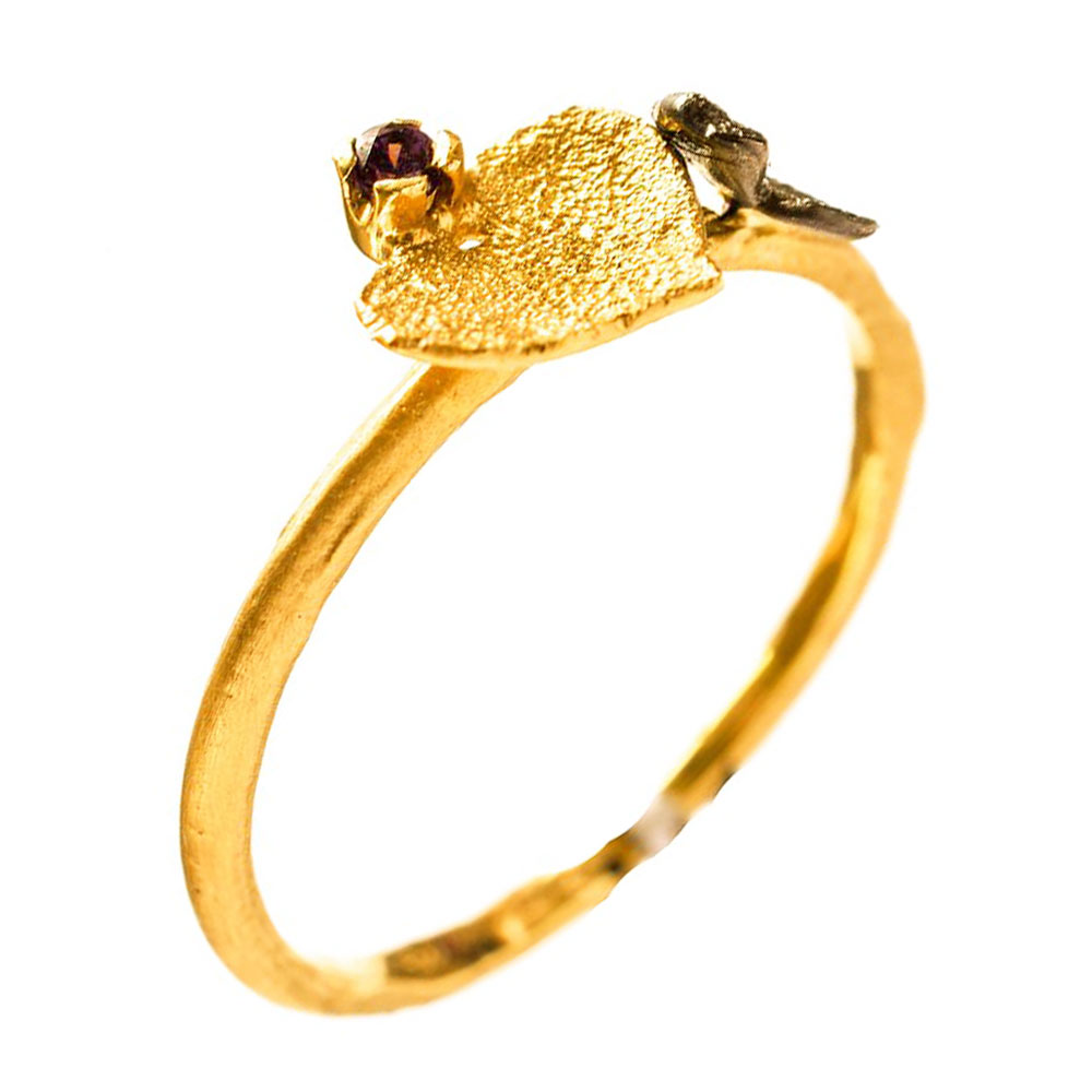 Δαχτυλίδι Χειροποίητο Κίτρινο Χρυσό με Ζιργκόν μωβ κ14 Νο 53,Gatsa κωδ ΔΑ5371