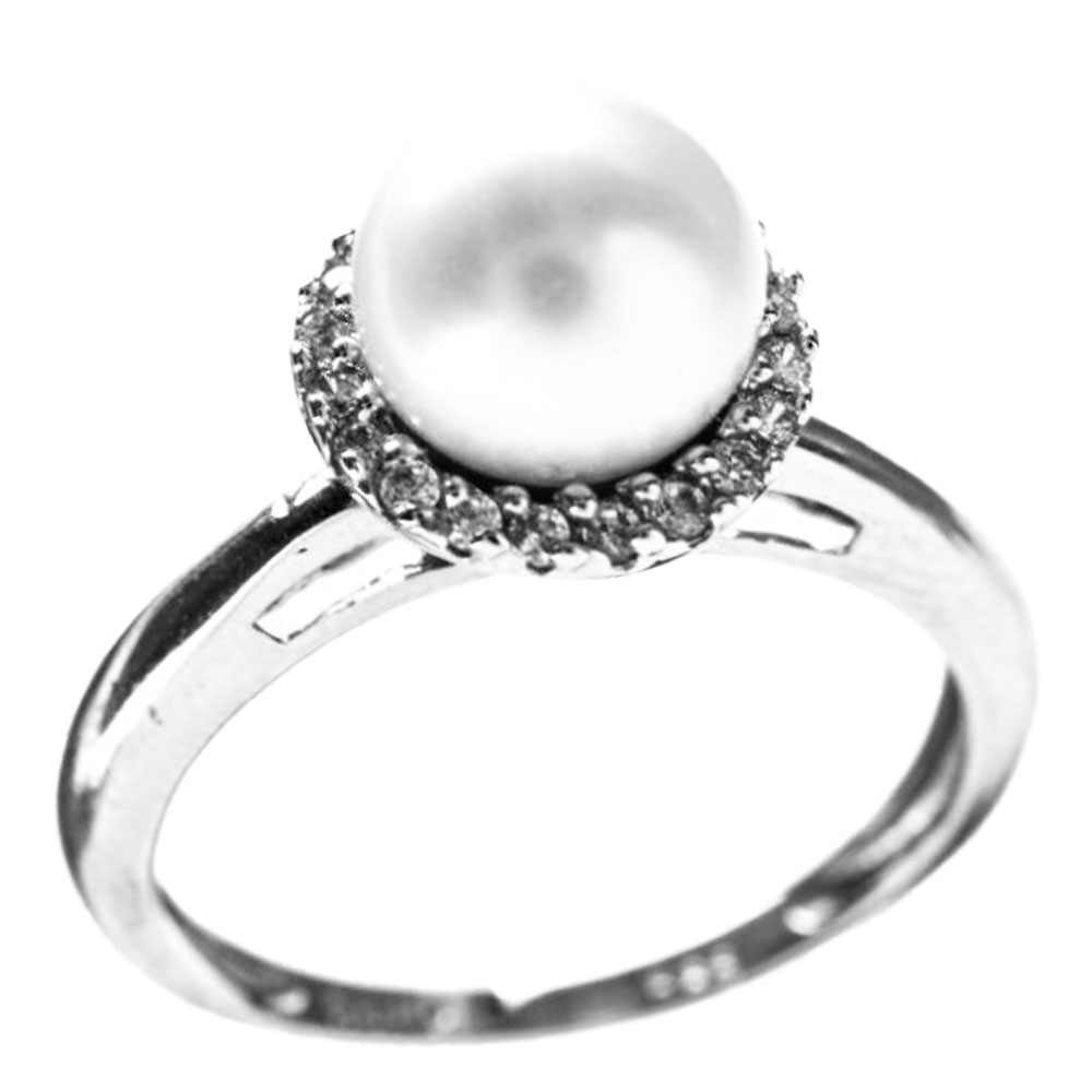 Δαχτυλίδι Λευκόχρυσο με Ζιργκόν άσπρα και μαργαριτάρι κ14 Νο 53,Gatsa κωδ ΔΑ5373