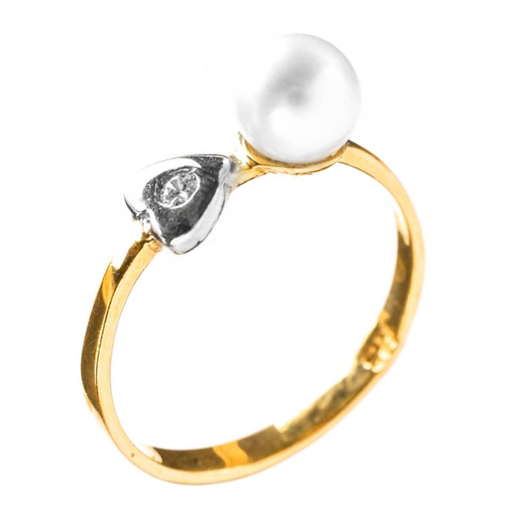 Δαχτυλίδι Κίτρινο Χρυσό με μαργαριτάρι και Ζιργκόν άσπρο κ14 Νο 58,Gatsa κωδ ΔΑ5756