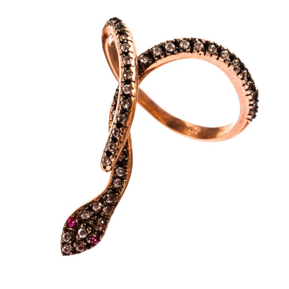 Δαχτυλίδι Φίδι Chevallier Ροζ Χρυσό με μαύρα Ζιργκόν κ9 Νο 48,Gatsa κωδ ΔΑ5781