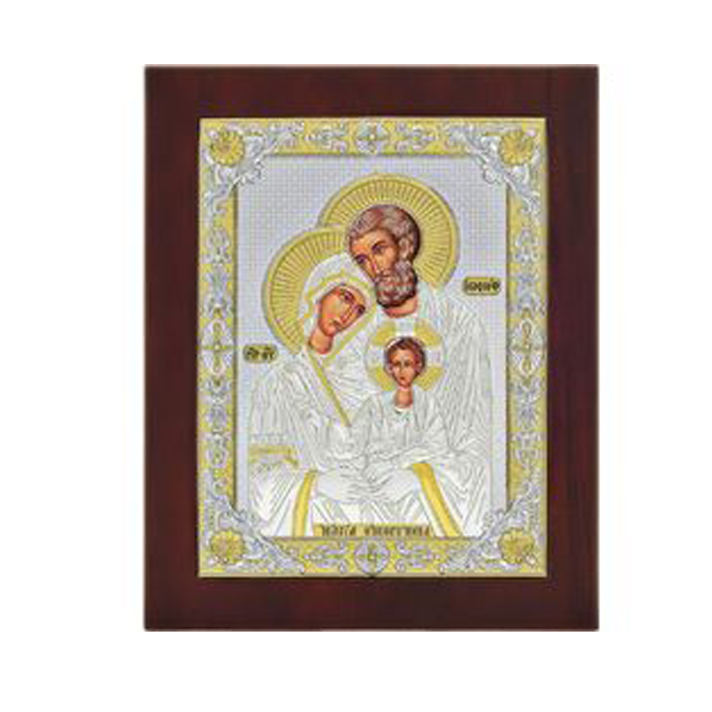 Εικόνα Ασημένια με ασήμι και χρυσό 18*22 με κερασί ξύλο Ιερή Οικογένεια Prince E1805BX