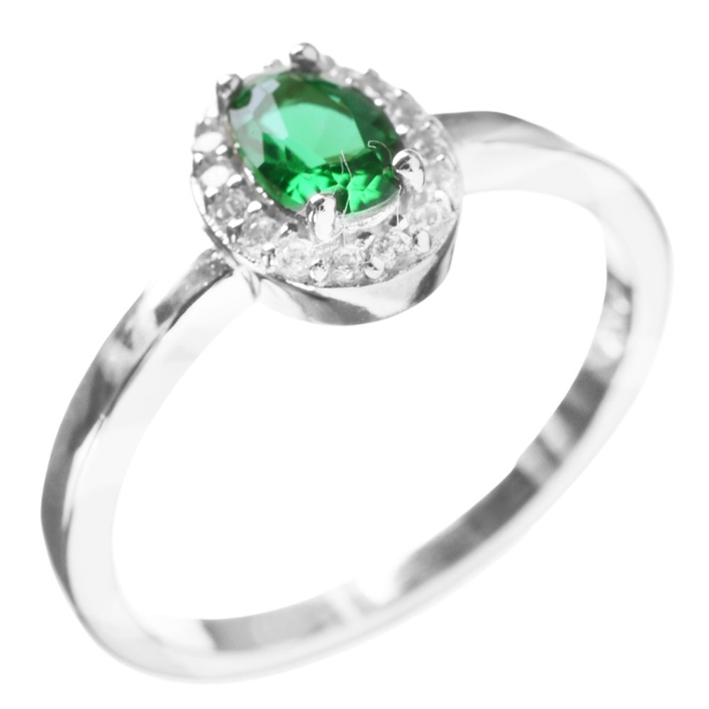Δακτυλίδι Ασημένιο 925 Ν54 Ροζέτα με πράσινο zircon Prince RG039