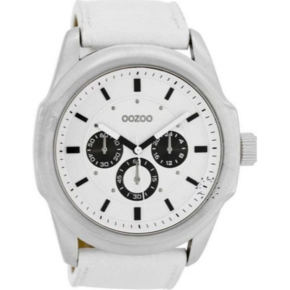 Ρολόι Ανδρικό με άσπρο δερμάτινο λουρί, Oozoo, c5570