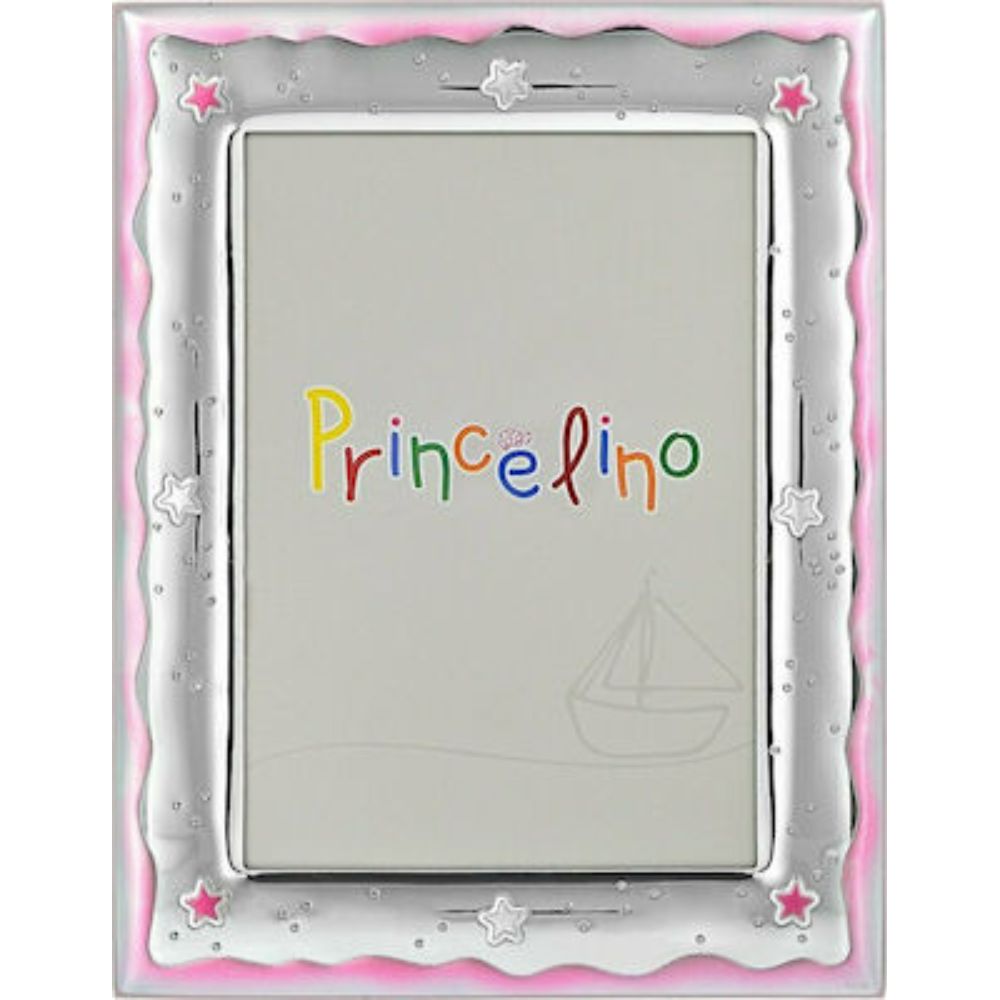 Κορνίζα Παιδική για Κορίτσι Ροζ με Αστέρια Prince S143D-R 9*13 Ασημένια 925