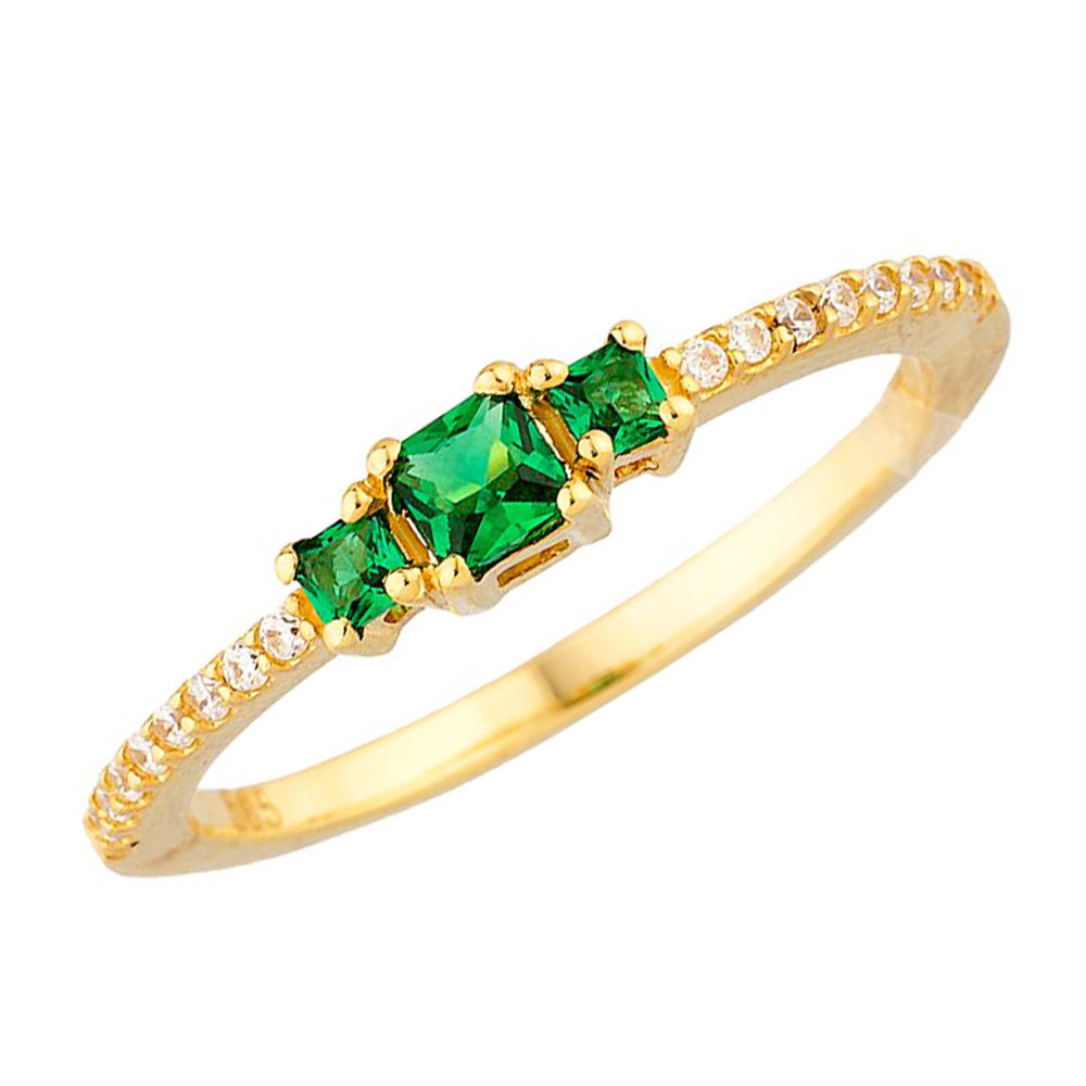 Δακτυλίδι Κίτρινο Χρυσό με πράσινα zirgon κ14 Νο 53,Al’oro κωδ 1847a
