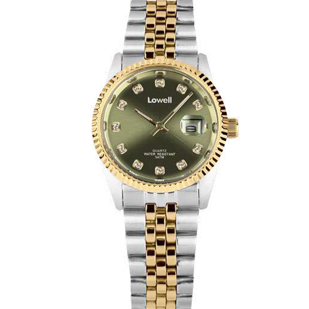Ρολόι Γυναικείο Δίχρωμο Stainless Steel 28mm με πράσινο καντράν Lowell PL4700-24x