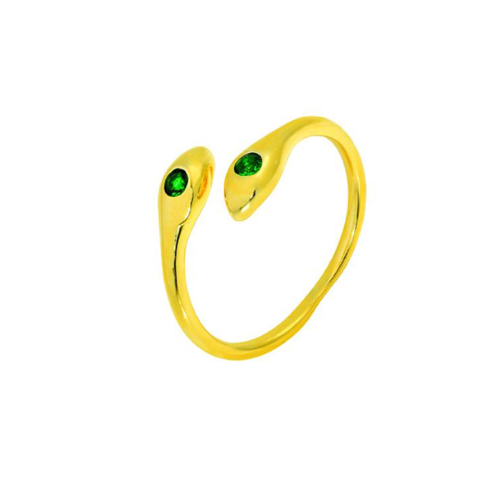 Δακτυλίδι Γυναικείο Φίδι Επίχρυσο Ασήμι σε Κίτρινο 925 Ν54 με πράσινο zircon Prince RG547-3