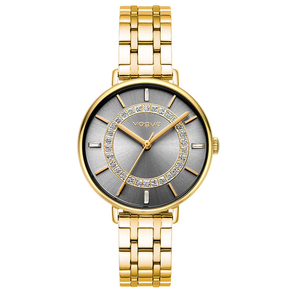 Κarine γυναικείο ρολόι, με χρυσό μπρασελέ επιμετάλλωσης 18Κ και σκούρο γκρι καντράν, Vogue 2020613642
