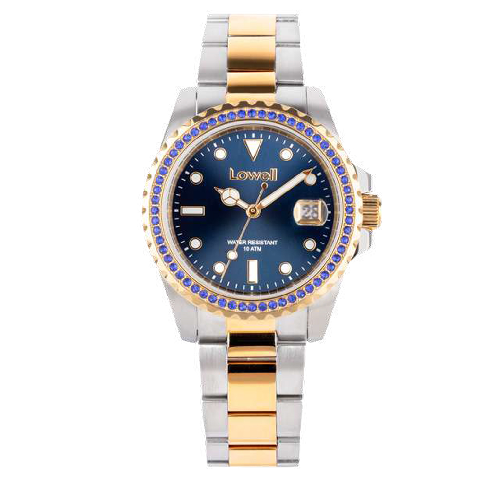 Ρολόι Γυναικείο Stainless Steel Bracelet Δίχρωμο με μπλε καντράν Lowell PL5363-2301