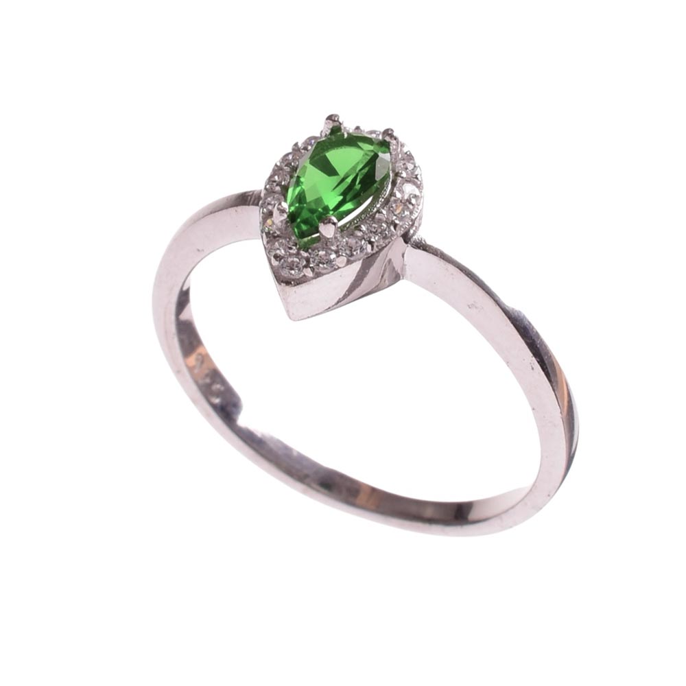 Δακτυλίδι Ροζέτα με δάκρυ Ασήμι 925 με πράσινο zircon N56 Gatsa D145