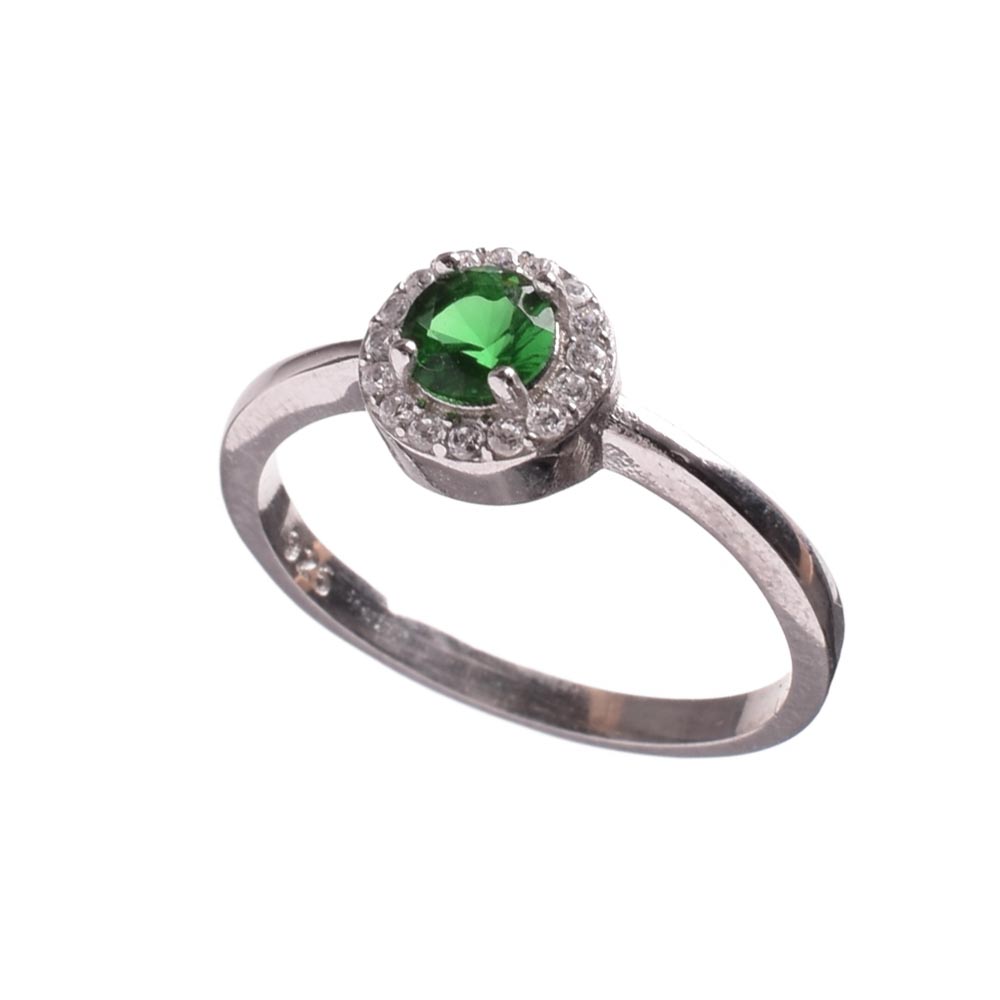 Δακτυλίδι Ασήμι 925 Ροζέτα με πράσινο zircon Gatsa D190